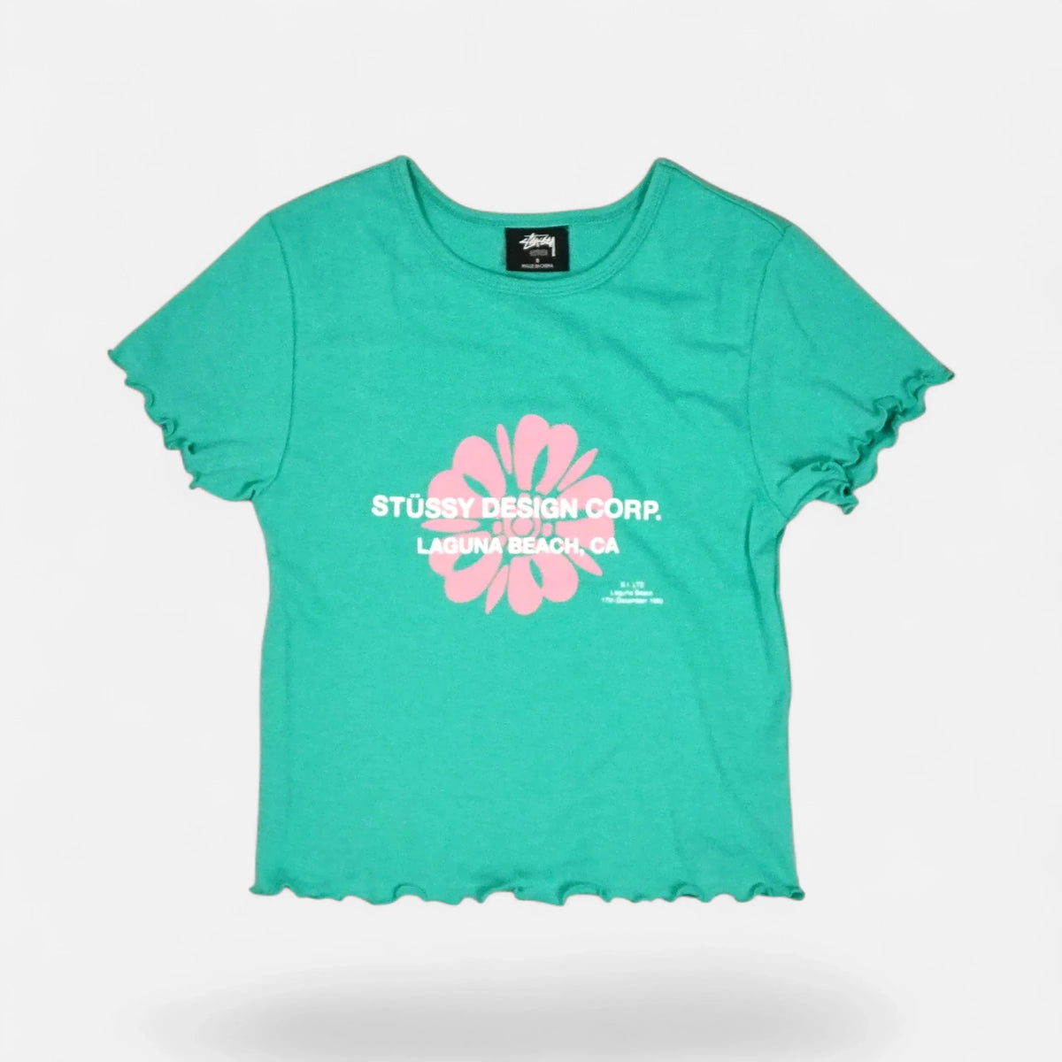 Stüssy Womens Green Pink Flower Graphic Baby T-shirt