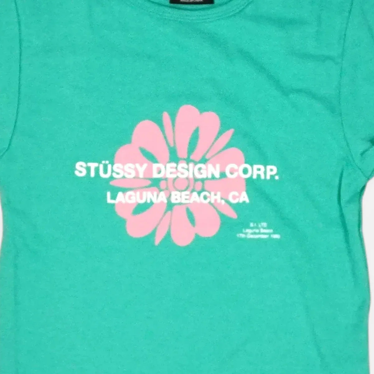 Stüssy Womens Green Pink Flower Graphic Baby T-shirt