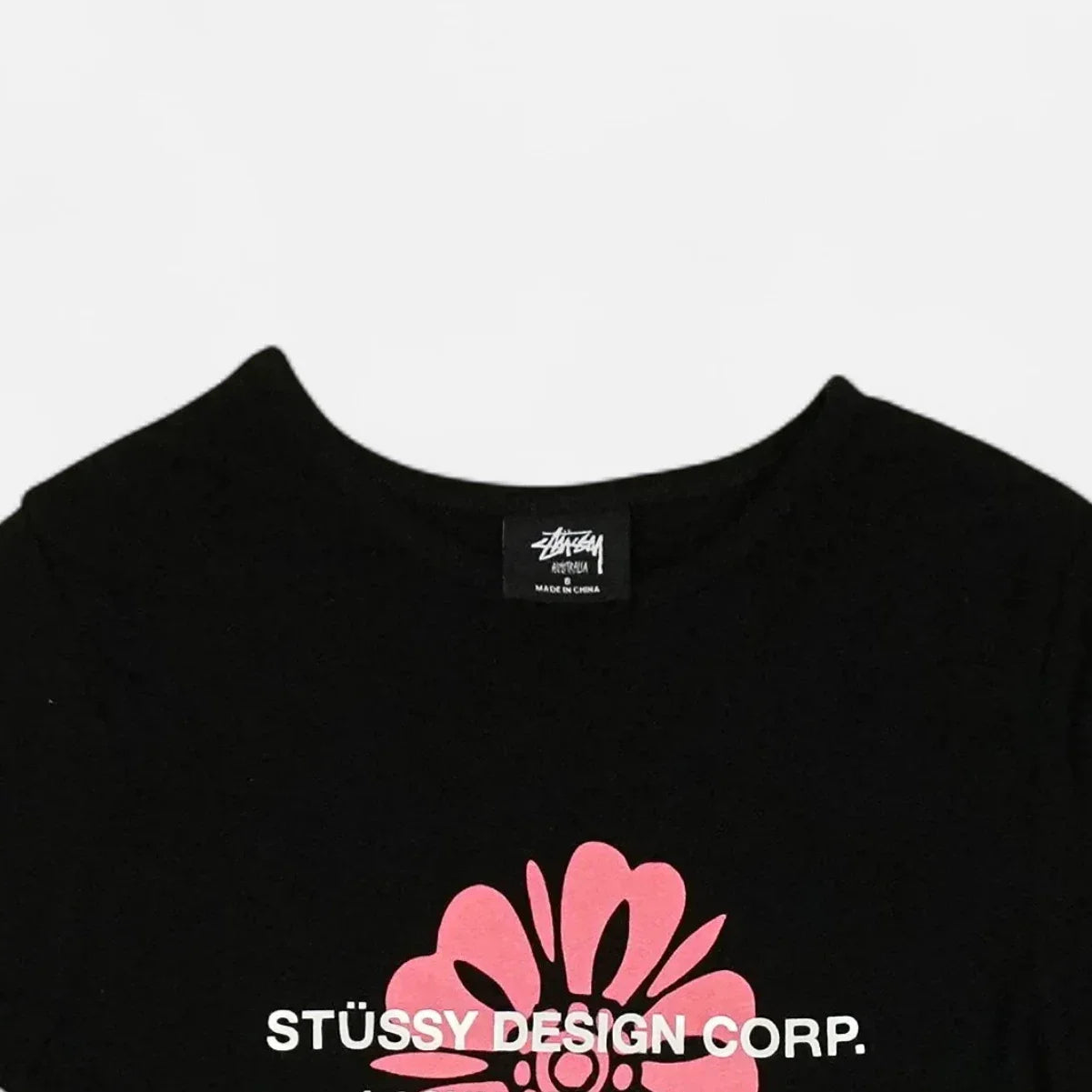 Stüssy Womens Black Pink Flower Graphic Baby T-shirt