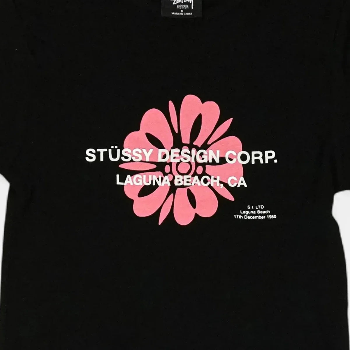 Stüssy Womens Black Pink Flower Graphic Baby T-shirt