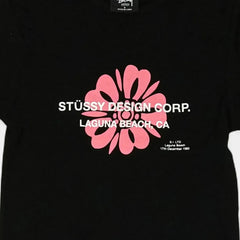 Stüssy Womens Black Pink Flower Graphic Baby T-shirt