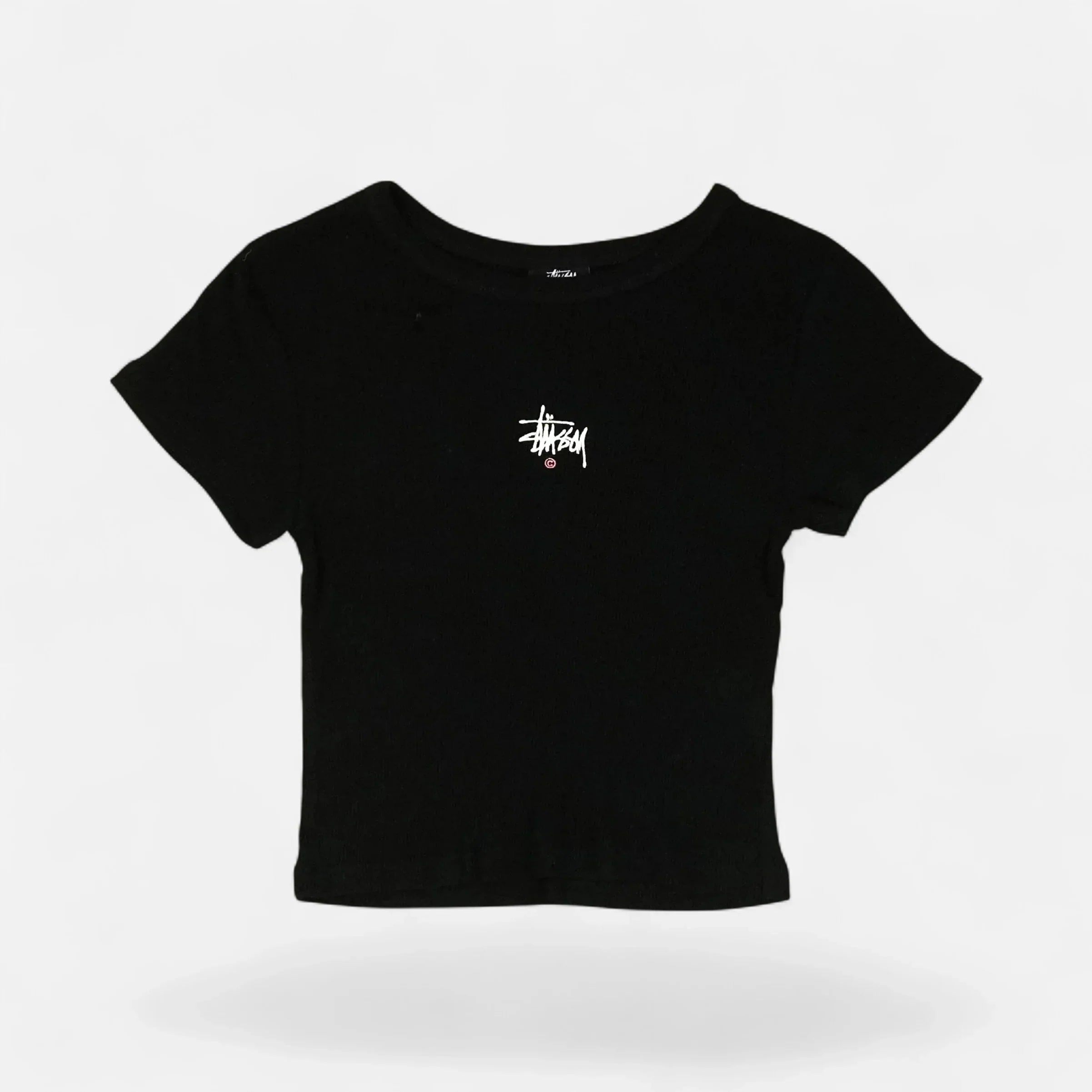 Stüssy Womens Black Embroidered Spellout Baby T-shirt