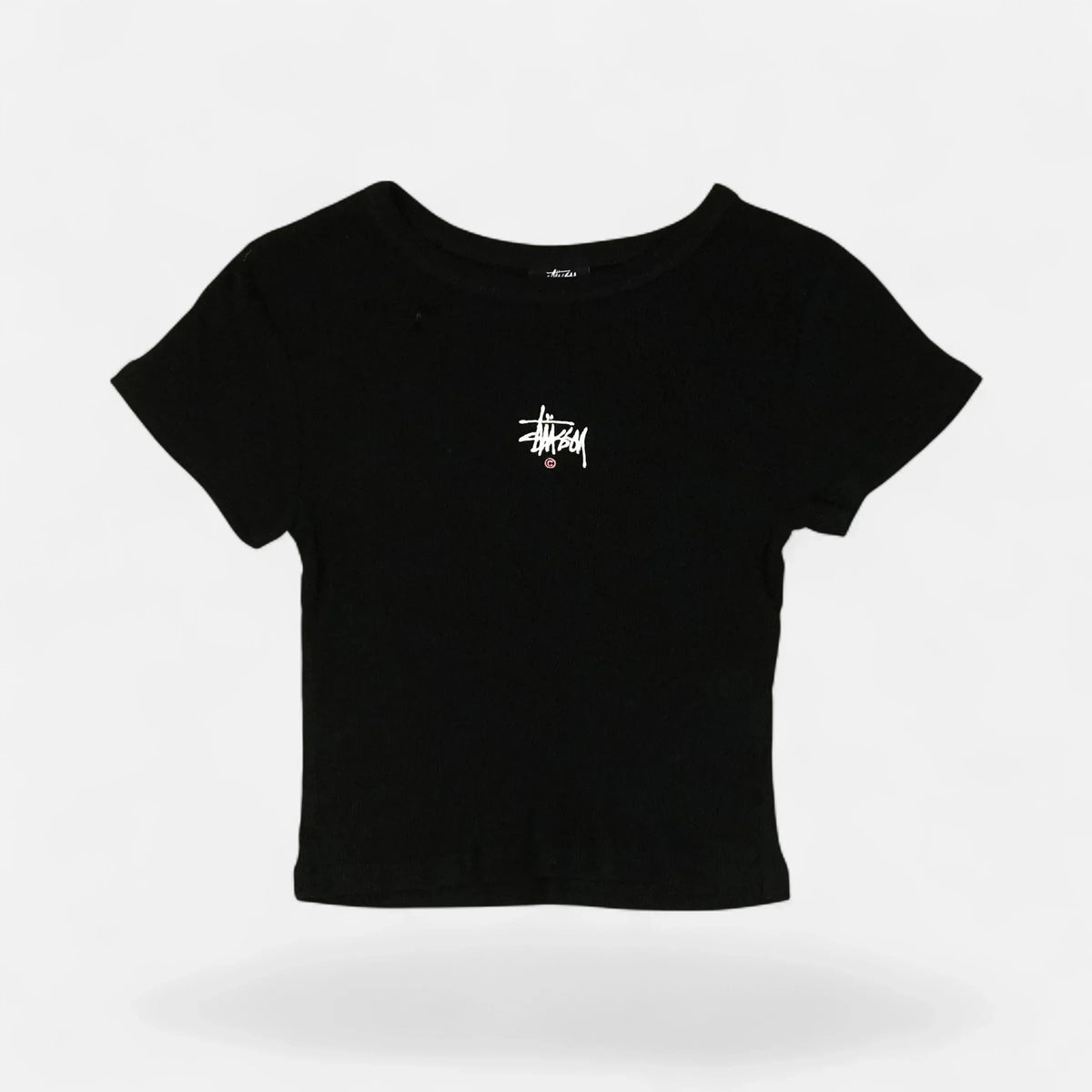 Stüssy Womens Black Embroidered Spellout Baby T-shirt