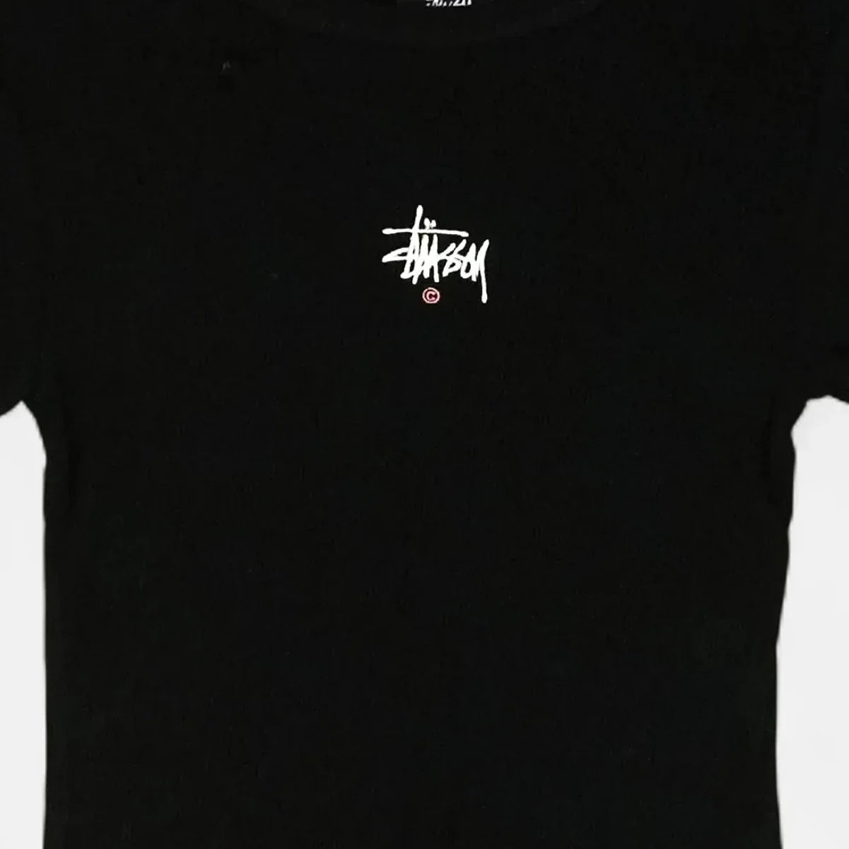 Stüssy Womens Black Embroidered Spellout Baby T-shirt