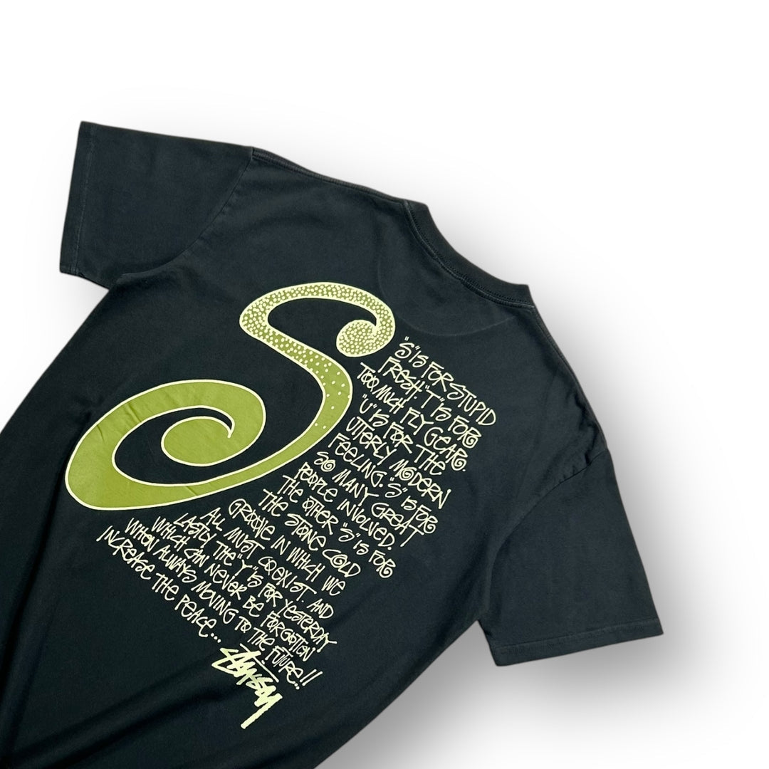 Stüssy Khaki Green “S” script T-shirt Black