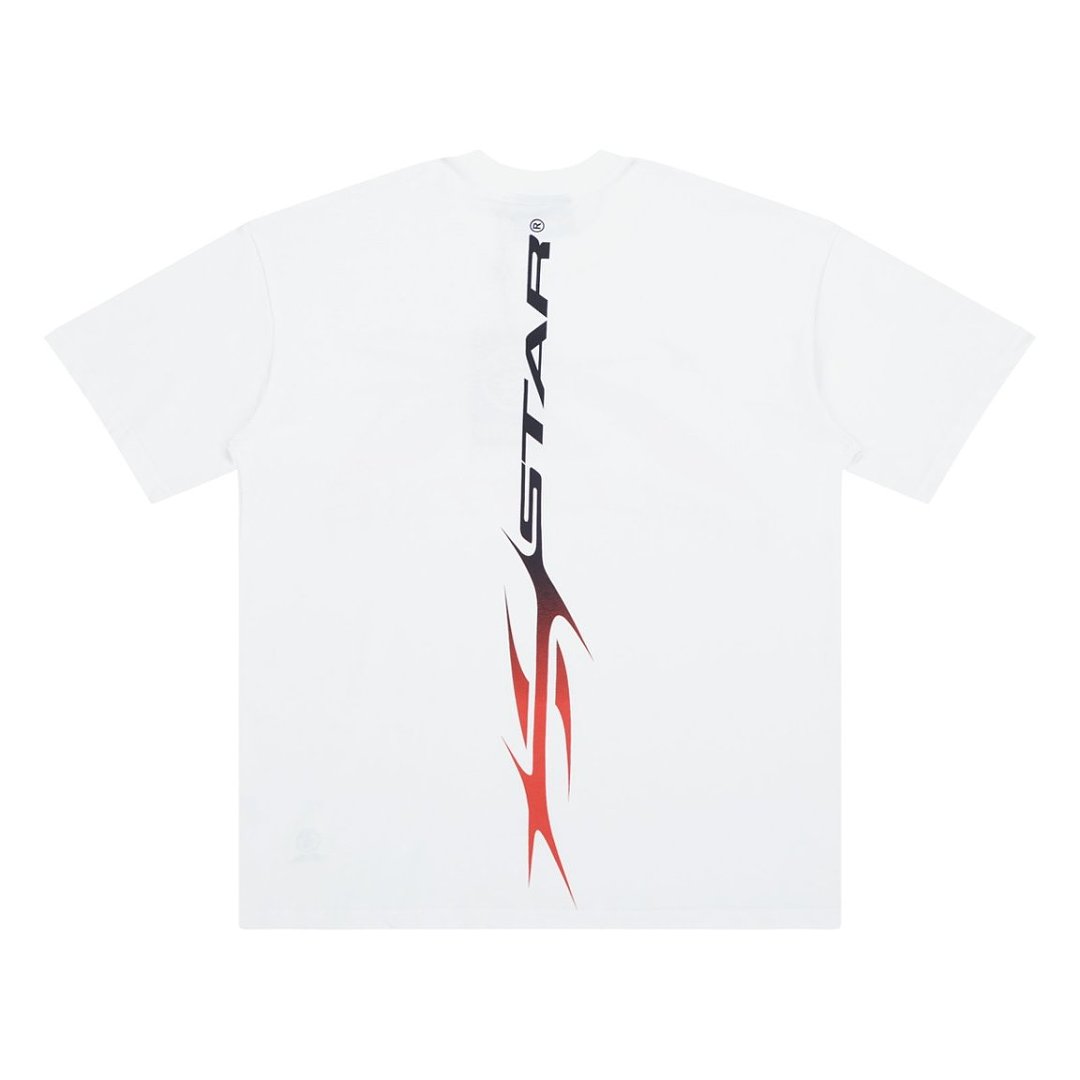 Hellstar Abstract Racing Curved Logo Graphic T-Shirt (White / Red)