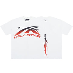 Hellstar Abstract Racing Curved Logo Graphic T-Shirt (White / Red)