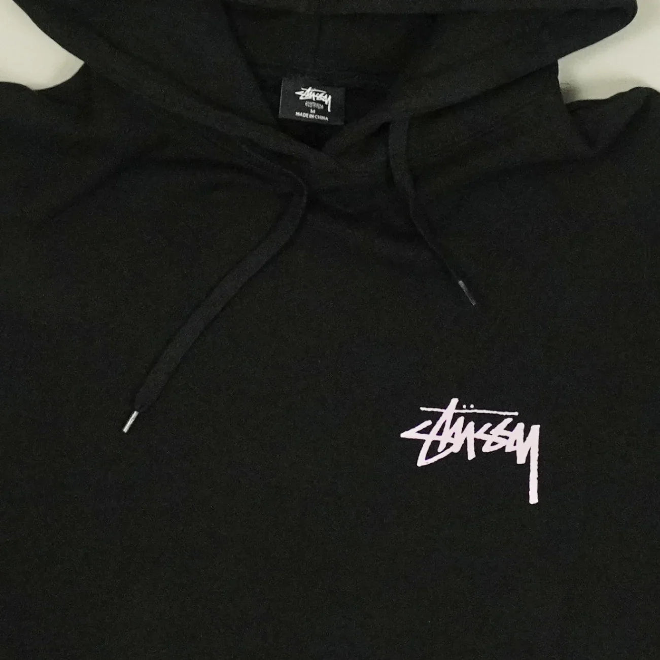 Stüssy Black Dice Hoodie with Purple Spellout