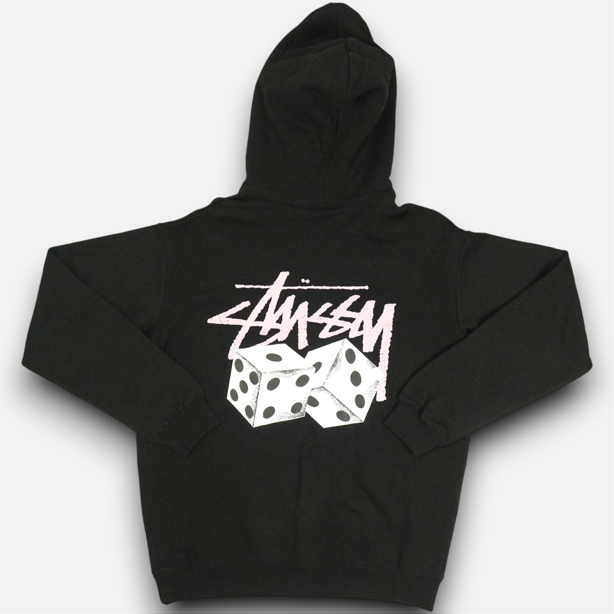 Stüssy Black Dice Hoodie with Purple Spellout