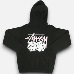 Stüssy Black Dice Hoodie with Purple Spellout