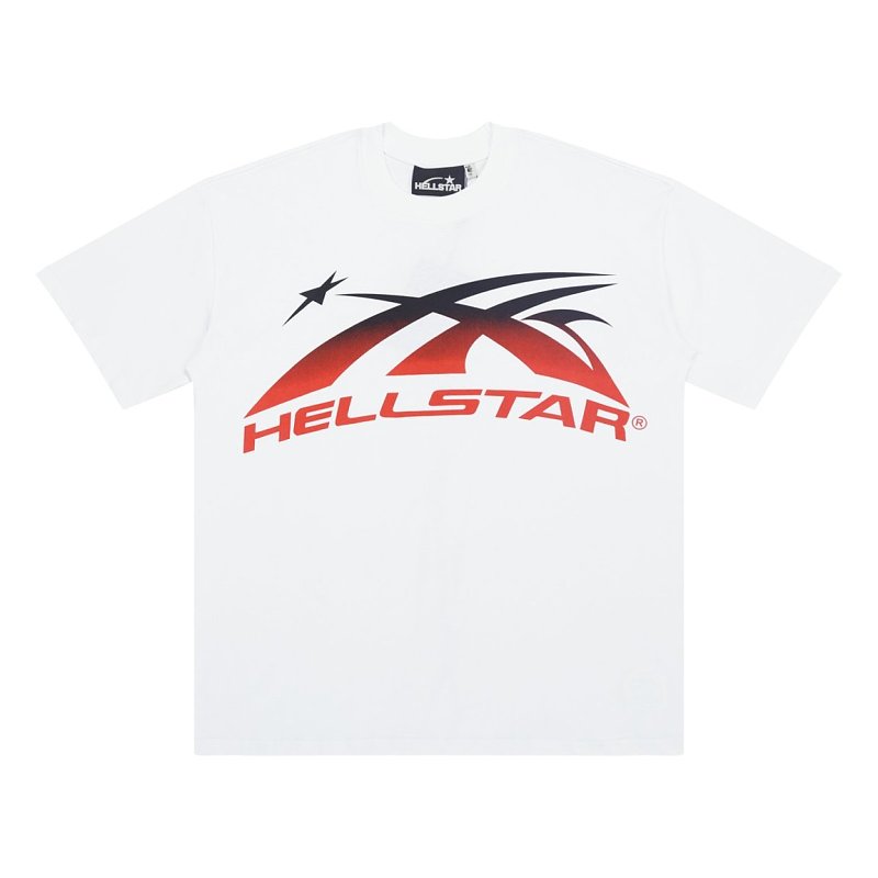 Hellstar Abstract Racing Curved Logo Graphic T-Shirt (White / Red)