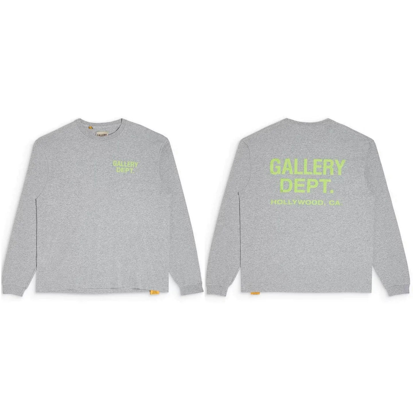 Gallery Dept. Hollywood Logo Long Sleeve T-Shirt - Light Grey/Neon Yellow