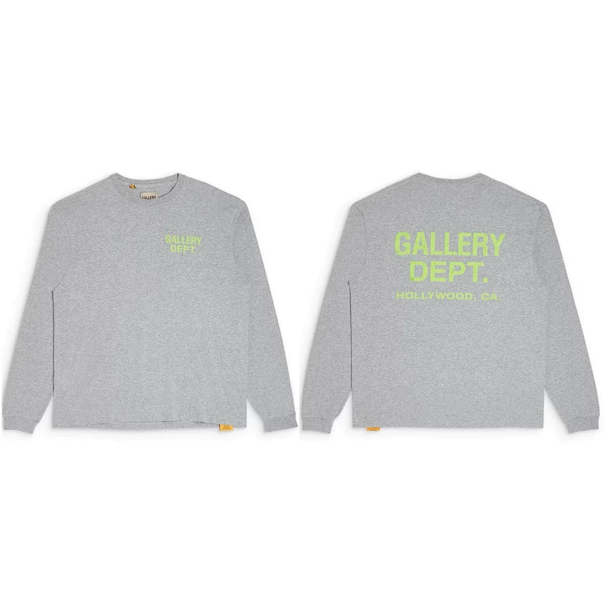 Gallery Dept. Hollywood Logo Long Sleeve T-Shirt - Light Grey/Neon Yellow