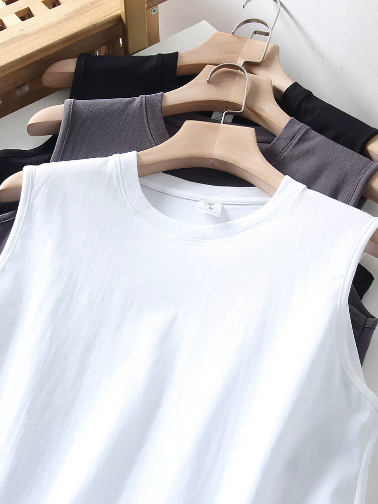 Daily order! Cotton breathable! Summer men's foreign trade washed Xinjiang long staple cotton solid color casual shoulder sweat vest