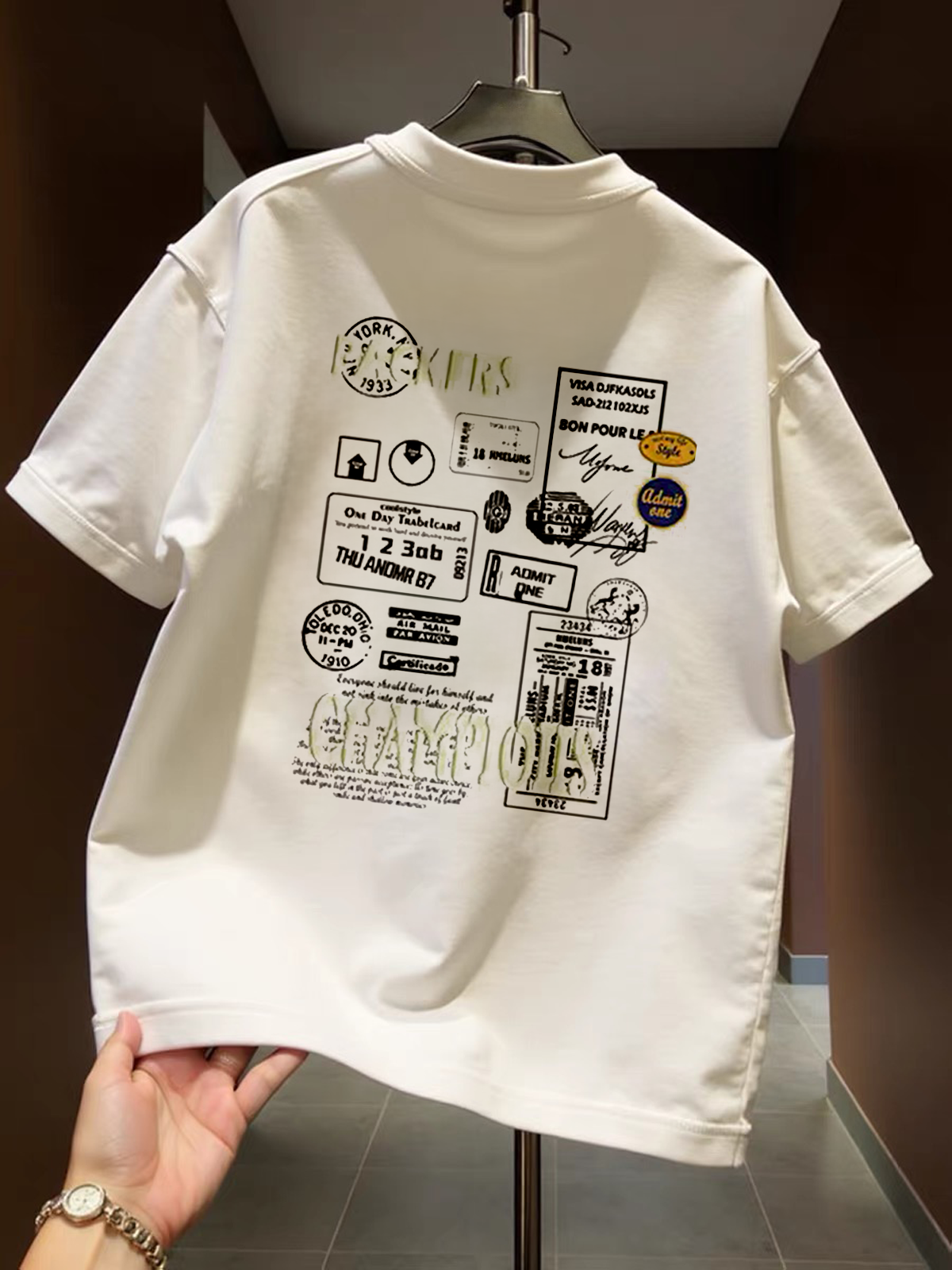 Top brand foreign trade label cutting outlet counters withdraw~Summer heavyweight pure cotton T-shirt short sleeved men's and women's loose round neck