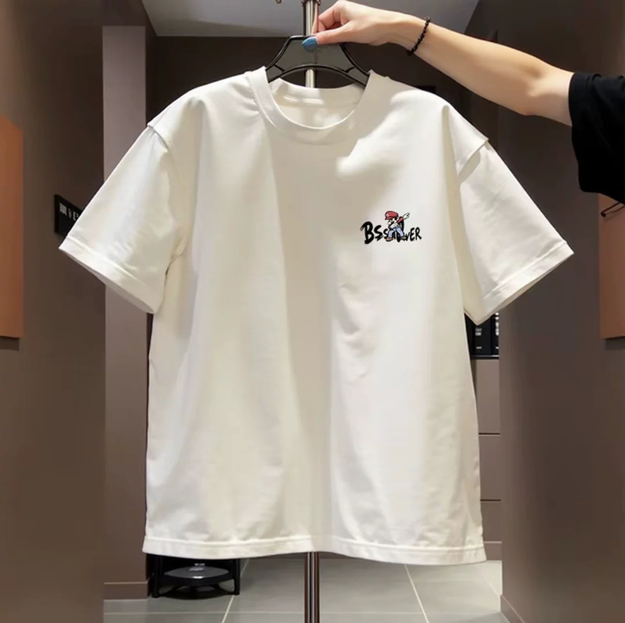 Trendy cartoon printed short sleeved T-shirt for men's summer new versatile pure cotton round neck top, youth American style base