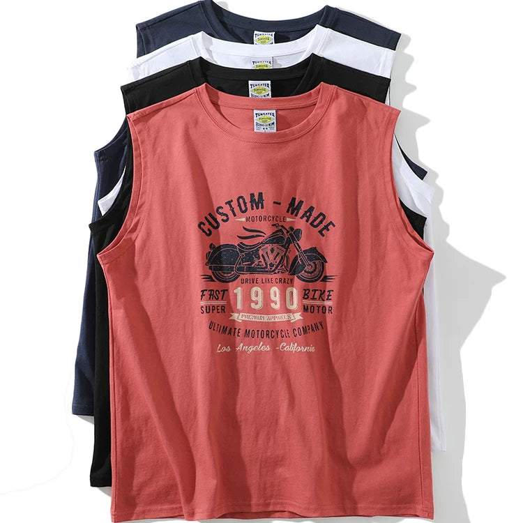 Non sensory technology printing! 100% cotton! Summer men's and women's foreign trade heavy industry wash water wide shoulder sleeveless T casual vest