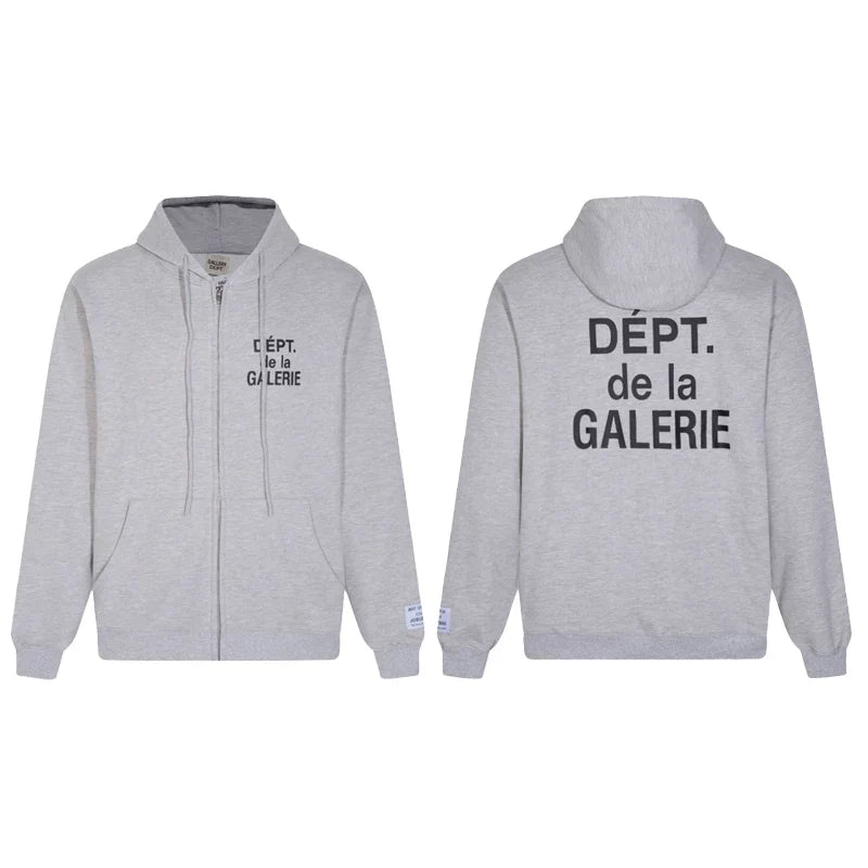 Gallery Dept. "Dépt. de la Galerie" Zip Hoodie – Grey French Print, Oversized Fit