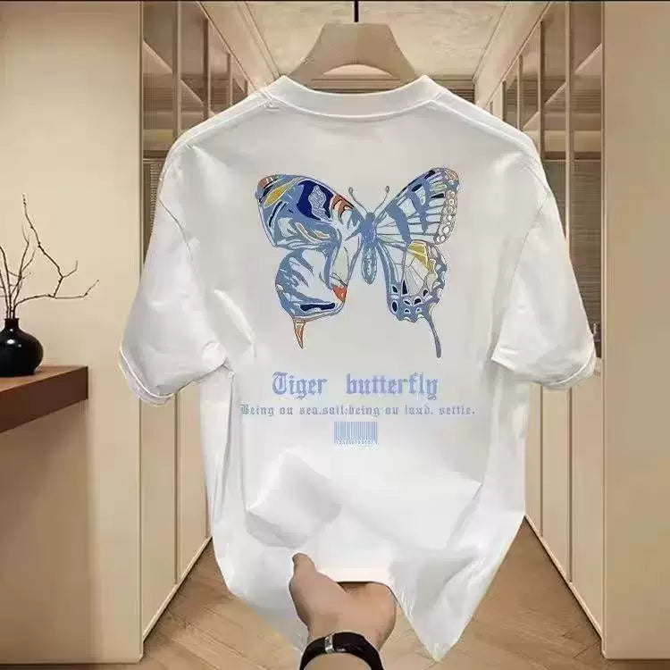 Foreign trade label cutting~Counter clearance, tail goods, leak detection, trendy brand, pure cotton short sleeved T-shirt for men and women, design sense, niche and loose
