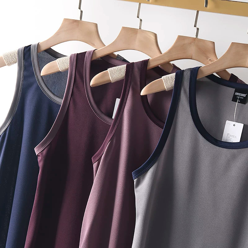 Cabbage leakage price! Breathable fabric with sparse pores! Foreign trade men's summer sports and leisure quick drying vest sweatshirt trend