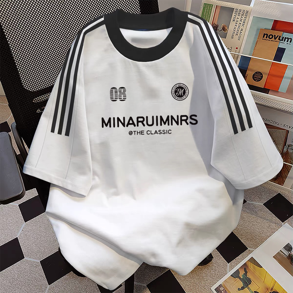 Overseas order backlog~Withdrawn foreign trade by cutting labels. Spring and summer European and American trendy brands with three bars, heavy weight, pure cotton short sleeved T-shirt
