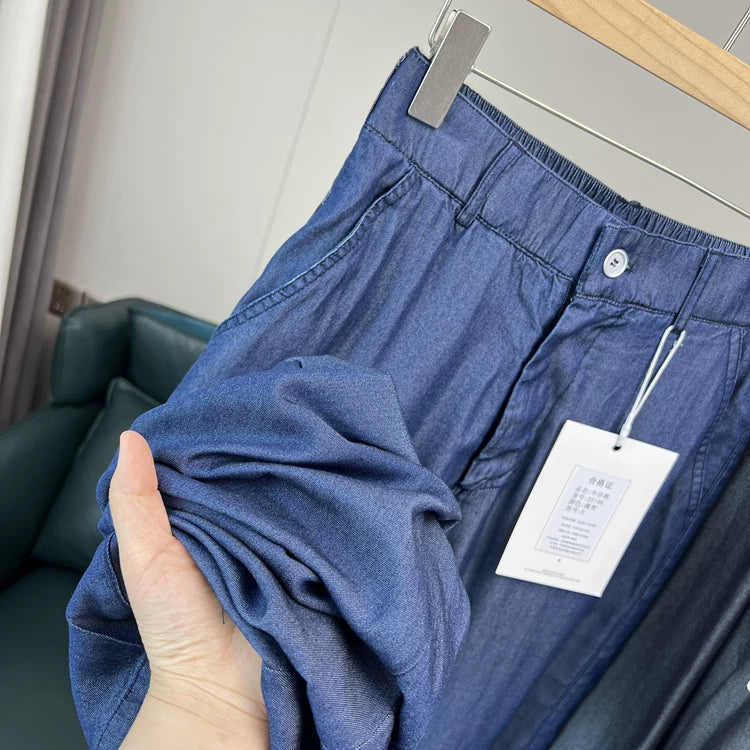 Heavy 100 day silk! Anti wrinkle sagging! Summer men's lightweight, breathable, loose straight leg jeans trend for foreign trade