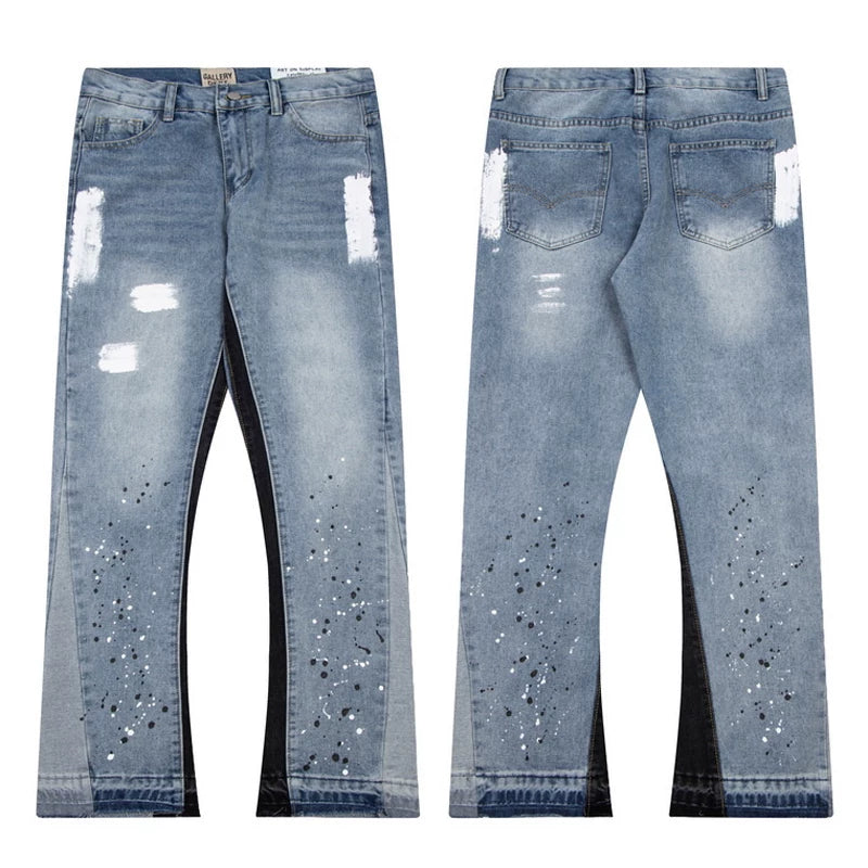 Gallery Dept. Contrast Side Panel Paint Splatter & Distressed Denim Jeans