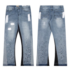 Gallery Dept. Contrast Side Panel Paint Splatter & Distressed Denim Jeans
