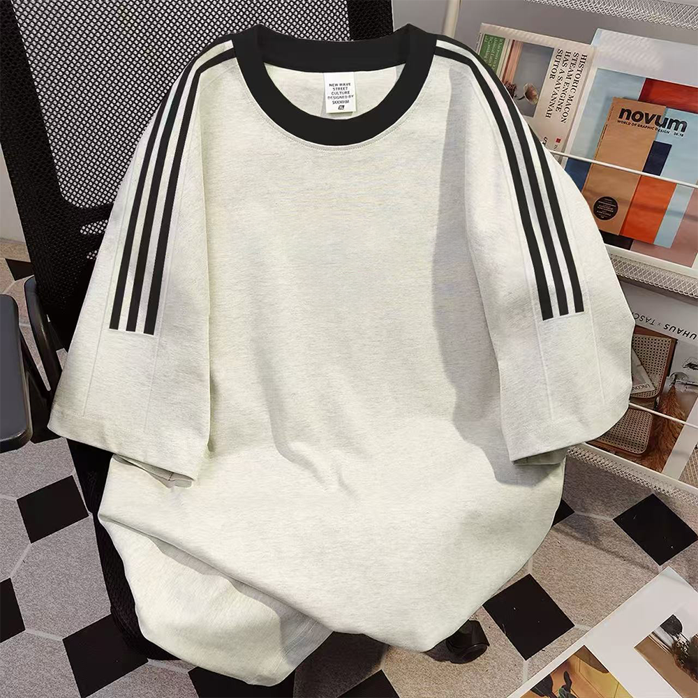 Overseas order backlog~Withdrawn foreign trade by cutting labels. Spring and summer European and American trendy brands with three bars, heavy weight, pure cotton short sleeved T-shirt