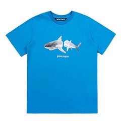 Palm Angels Cut Shark Print Blue T-Shirt