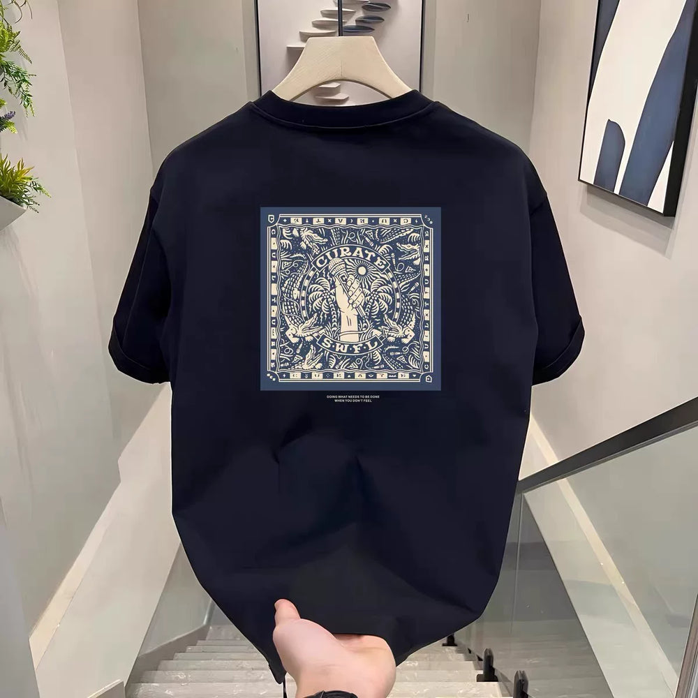 Foreign trade label cutting and final order counter withdraws American style heavyweight pure cotton short sleeved T-shirt for men and women summer trendy brand loose couple
