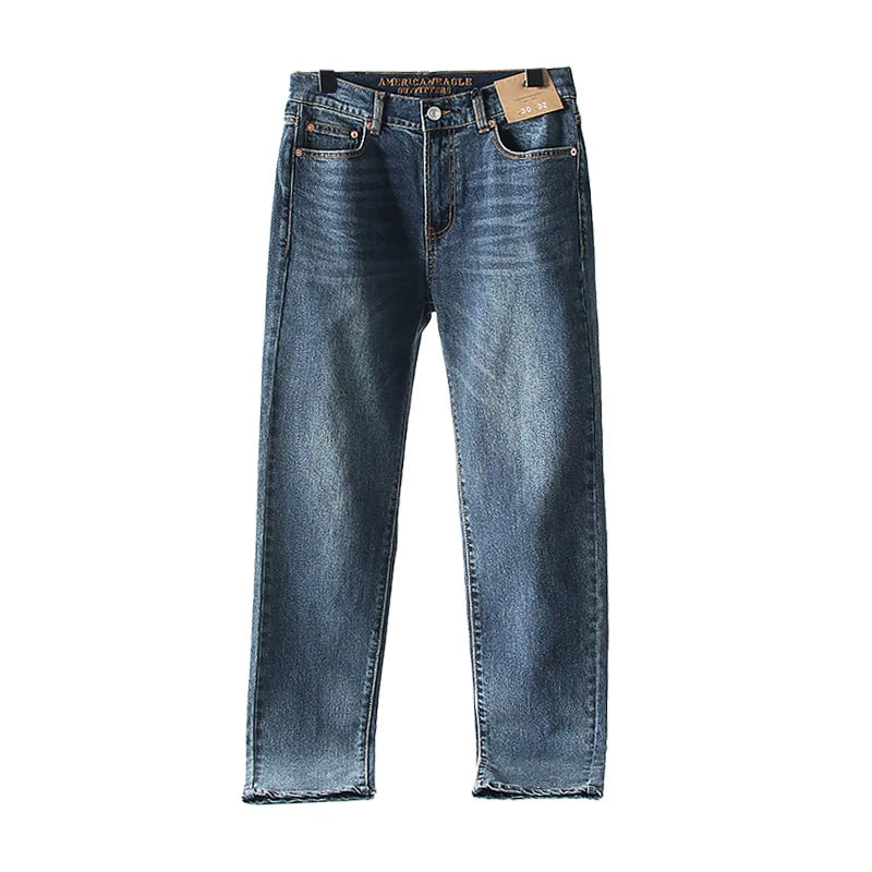 What a pleasant surprise! Heavy duty washing! Spring men's foreign trade cotton elastic retro polished white straight leg denim pants
