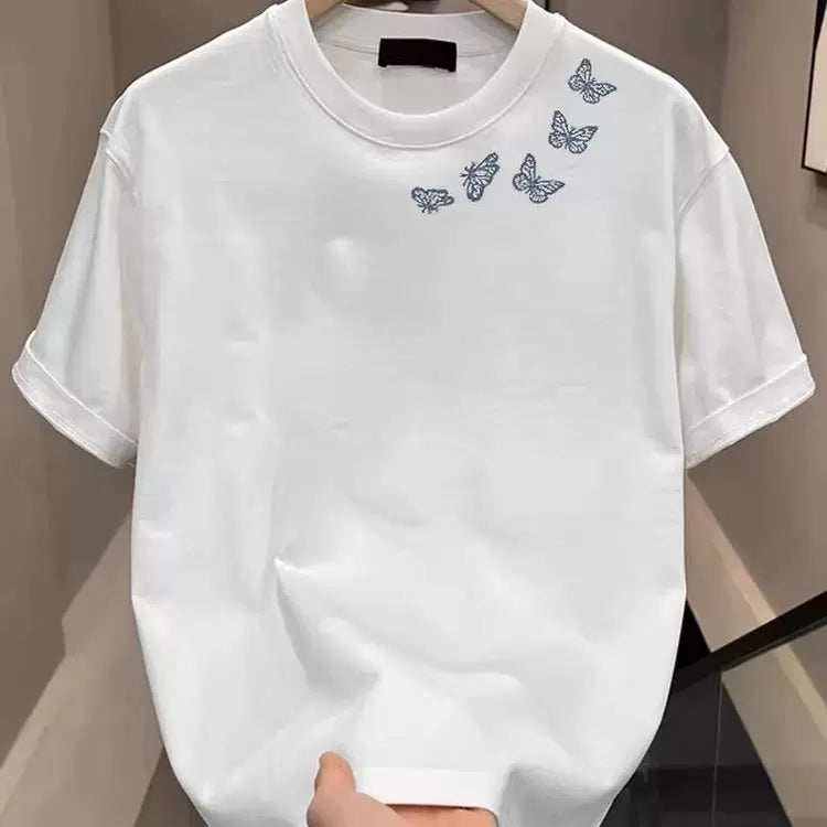 Withdrawal of foreign trade exports, clearance of leftover goods, and collection of leaks~Summer trendy butterfly printed pure cotton short sleeved t-shirt for men and women loose fit