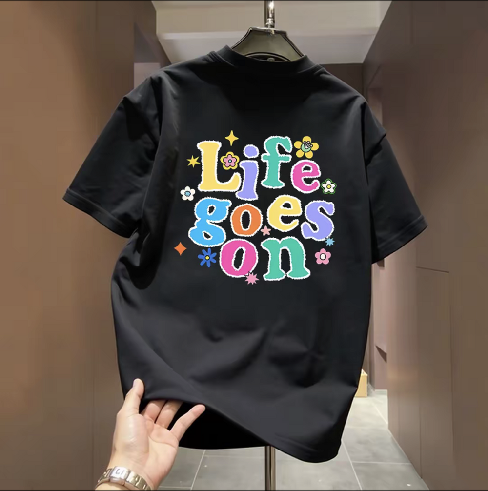 High quality light luxury rainbow letter trendy brand round neck pure cotton short sleeved versatile