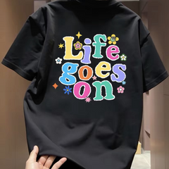 High quality light luxury rainbow letter trendy brand round neck pure cotton short sleeved versatile