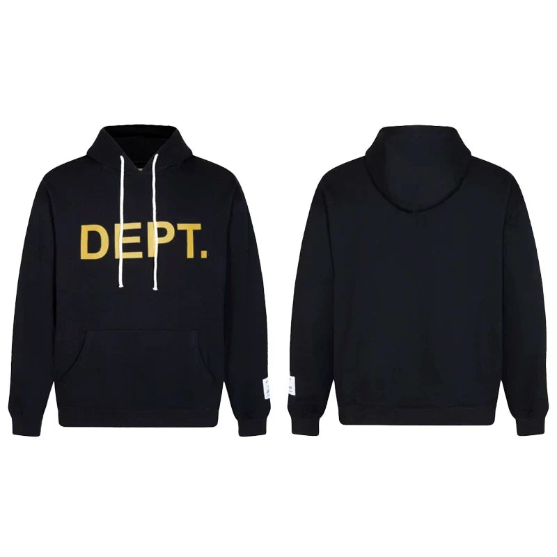 Gallery Dept. Black Hoodie – Bold “DEPT.” Gold Print