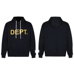 Gallery Dept. Black Hoodie – Bold “DEPT.” Gold Print