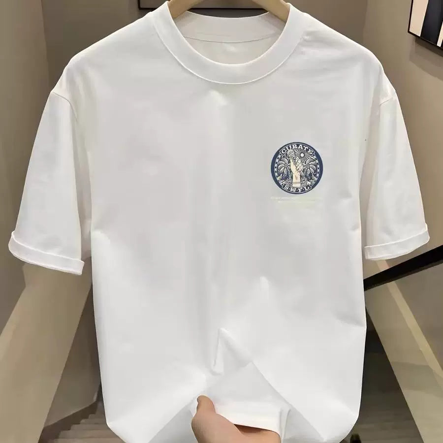 Foreign trade label cutting and final order counter withdraws American style heavyweight pure cotton short sleeved T-shirt for men and women summer trendy brand loose couple