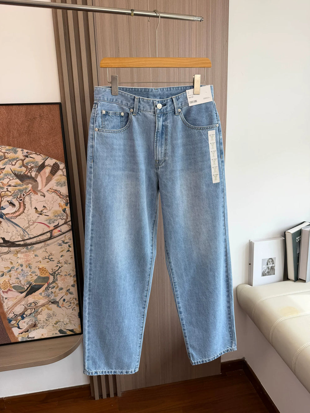 Flat replacement! Vintage washed and polished white! Spring men's foreign trade casual tapered loose straight leg fashionable jeans