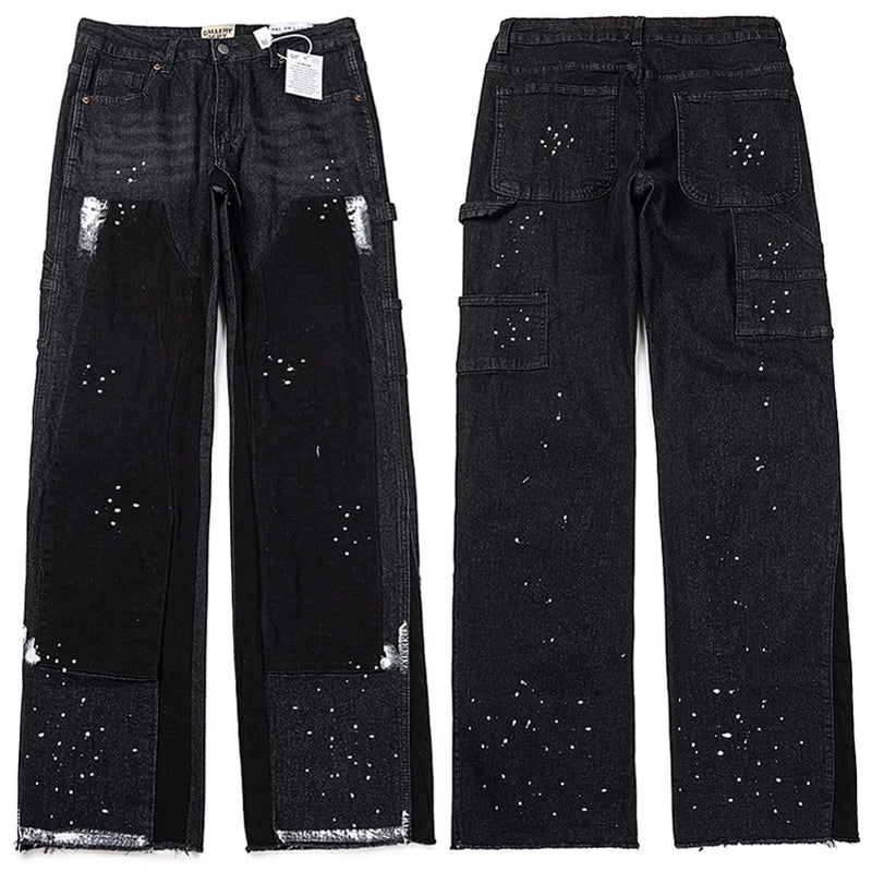 Gallery Dept. Paint Splatter Contrast Knee Patch Black Denim Pants