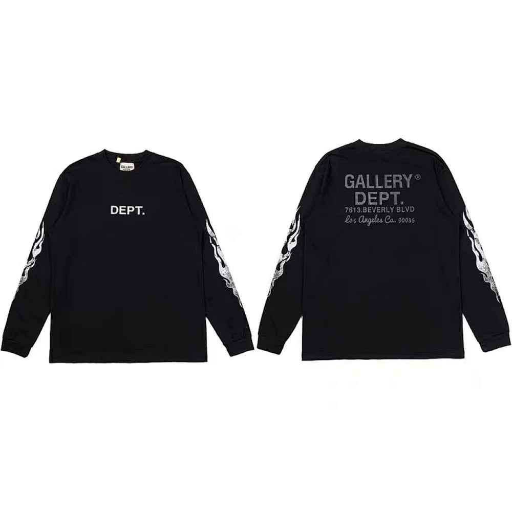 Gallery Dept. Flame Sleeve & LA Address Logo Long Sleeve T-Shirt - Black