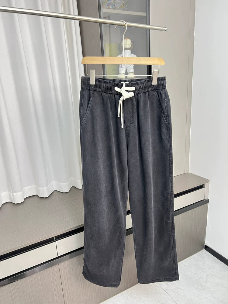Laisel Tencel! Smooth and drooping! Summer men's foreign trade thin breathable elastic waist straight tube loose jeans