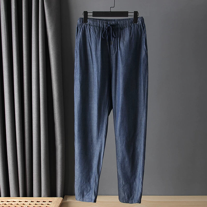 Full of drape! Export daily order! Summer men's ultra-thin breathable Tencel jeans with loose straight leg drawstring trend