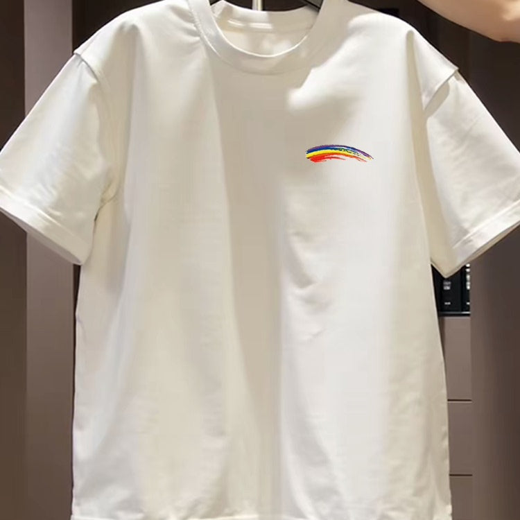 Top brand foreign trade counters are picking up leftovers~High quality light luxury pure cotton short sleeved T-shirt rainbow letter round neck print trend