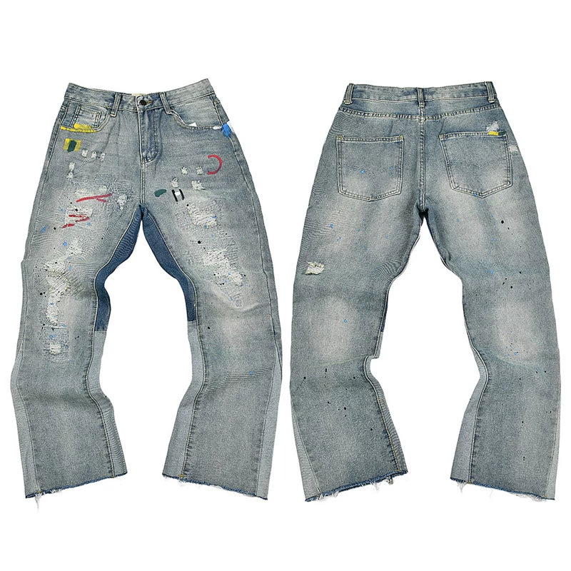 Gallery Dept. Painted Graffiti & Distressed Light Wash Denim Jeans