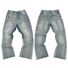 Gallery Dept. Painted Graffiti & Distressed Light Wash Denim Jeans