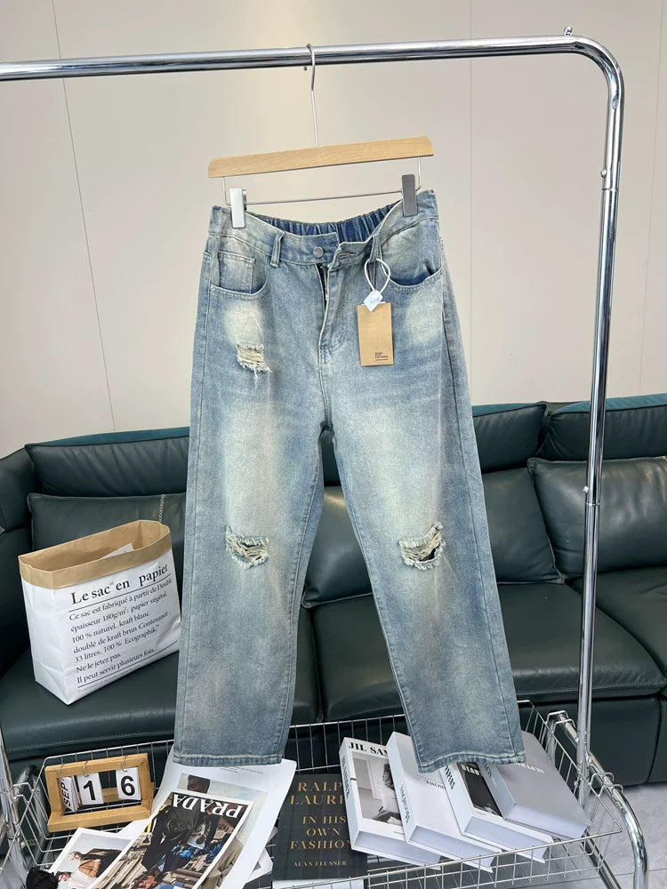 Wall crack recommendation! Three dimensional and stylish! Foreign trade men's spring and summer thin breathable and comfortable straight leg denim casual pants trend
