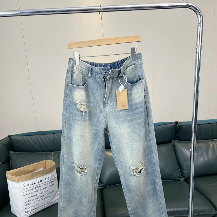 Wall crack recommendation! Three dimensional and stylish! Foreign trade men's spring and summer thin breathable and comfortable straight leg denim casual pants trend