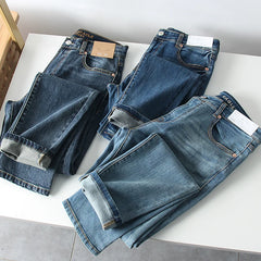 What a pleasant surprise! Heavy duty washing! Spring men's foreign trade cotton elastic retro polished white straight leg denim pants