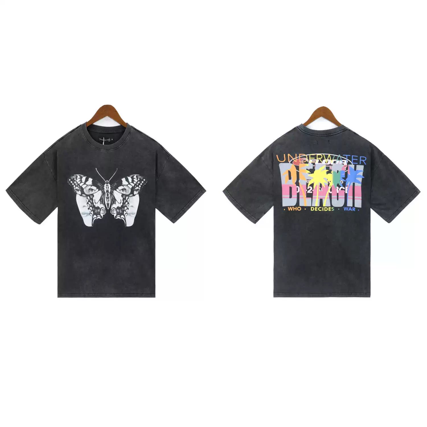 Who Decides War Butterfly Sunset Graphic Washed T-Shirt